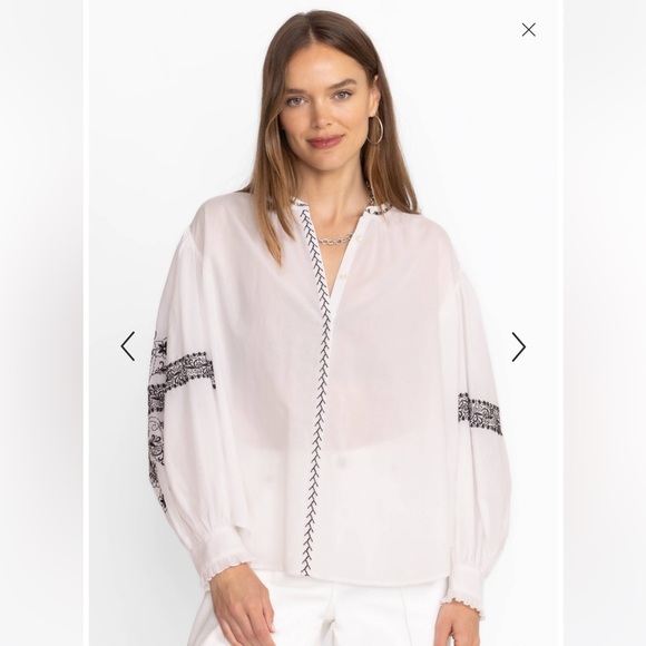 Johnny Was JADE Kivi Blouse White Cotton Embroidered Long Sleeve Small NWT - Picture 2 of 14